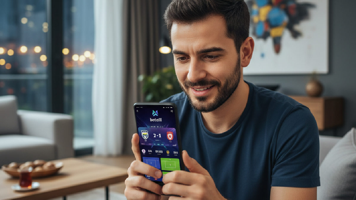 Mobil cihazından Betelli canlı skorları takip eden bir kullanıcının anlık maç verilerini izlemesi.